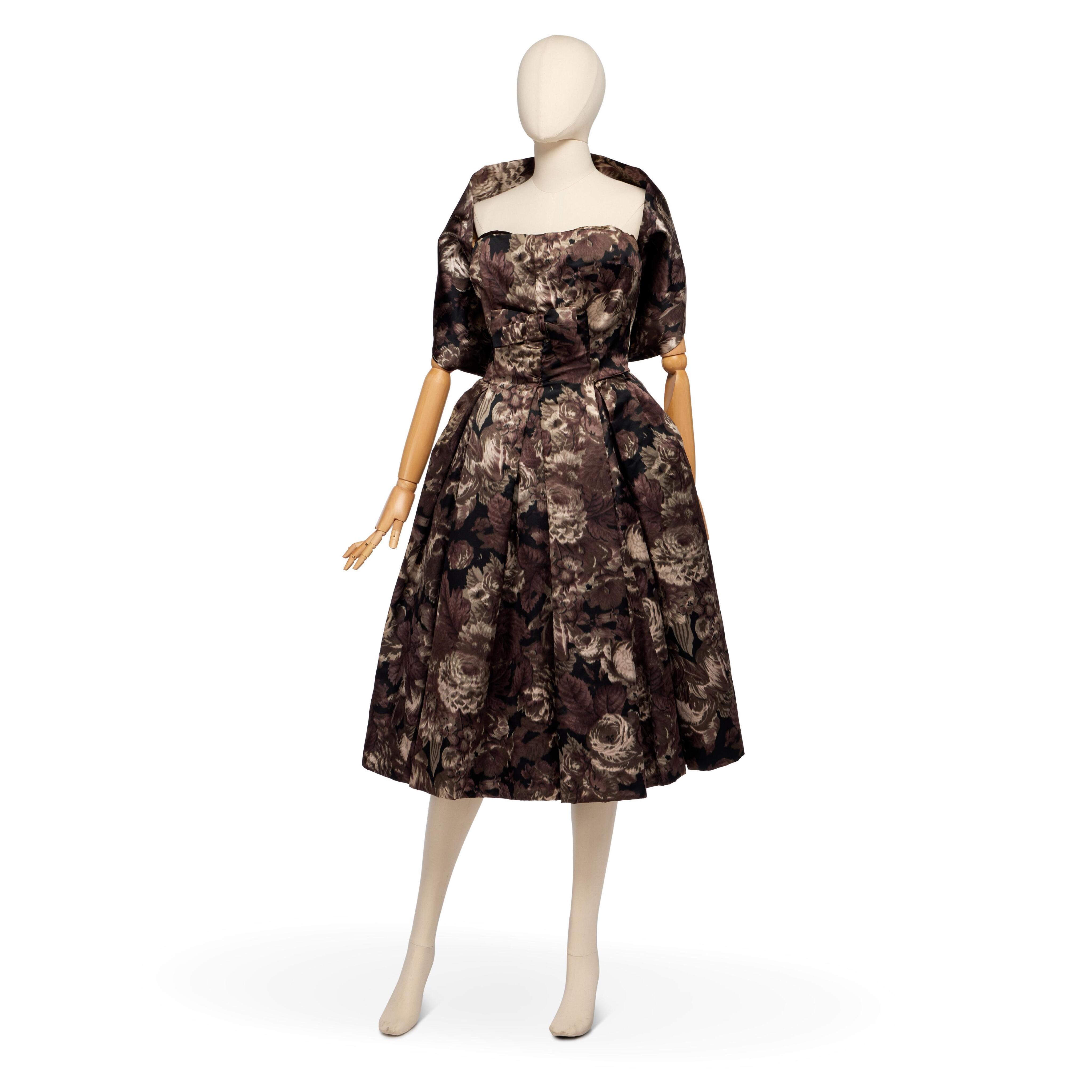 Christian Dior | Haute Couture Brown and Grey Floral Chine Satin Christian Dior | Haute Couture Brown and Grey Floral Chine Satin