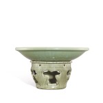 A Longquan celadon-glazed charger and stand, Yuan dynasty | 元 龍泉青釉大盤及台座
