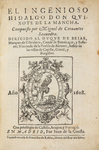 View full screen - View 1 of Lot 16. El Ingenioso hidalgo Don Quixote. Madrid, 1608 et 1615. 2 vol. in-8. Superbe ex. en rel. uniforme du XVIIIe.