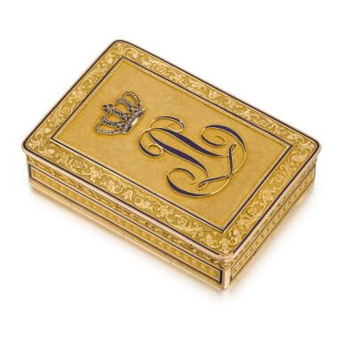 View full screen - View 1 of Lot 28. A gold and enamel Royal presentation snuff box, Gabriel-Raoul Morel, Paris, circa 1822.