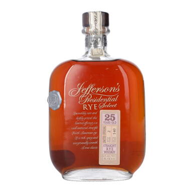 View full screen - View 1 of Lot 5309. Jefferson's Presidential Select Rye 25 Year Old 86 proof NV (1 BT75).