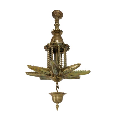 View full screen - View 1 of Lot 205. A Brass Temple-Form Hanging Sabbath Lamp, German or Polish, 19th century.