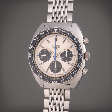 View full screen - View 1 of Lot 518. Reference 73663 Autavia ‘Siffert Color’ | A stainless steel chronograph wristwatch with bracelet, Circa 1972.