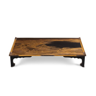 View full screen - View 1 of Lot 50. A gold lacquer decorated study table, Japan, Edo period, 18th century | Table d'étude décorée de laque dorée, Japon, époque Edo, XVIIIe siècle.