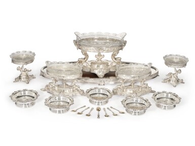 View full screen - View 1 of Lot 101. Victorian silver-plated and cut-glass figural table service, Elkington & Co., Birmingham, 1857 and circa.