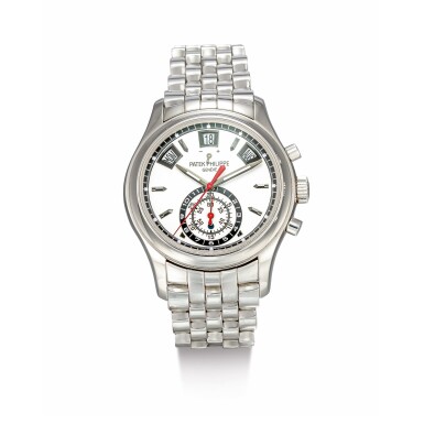 View full screen - View 1 of Lot 2040. PATEK PHILIPPE | REFERENCE 5960, A STAINLESS STEEL ANNUAL CALENDAR FLYBACK CHRONOGRAPH BRACELET WATCH WITH POWER RESERVE, DAY AND NIGHT INDICATION, CIRCA 2014 | 百達翡麗 | "型號5960 精鋼年曆飛返計時鏈帶腕錶,備動力儲備及晝夜顯示,機芯編號5825906,錶殼編號6012173,約2014年製".