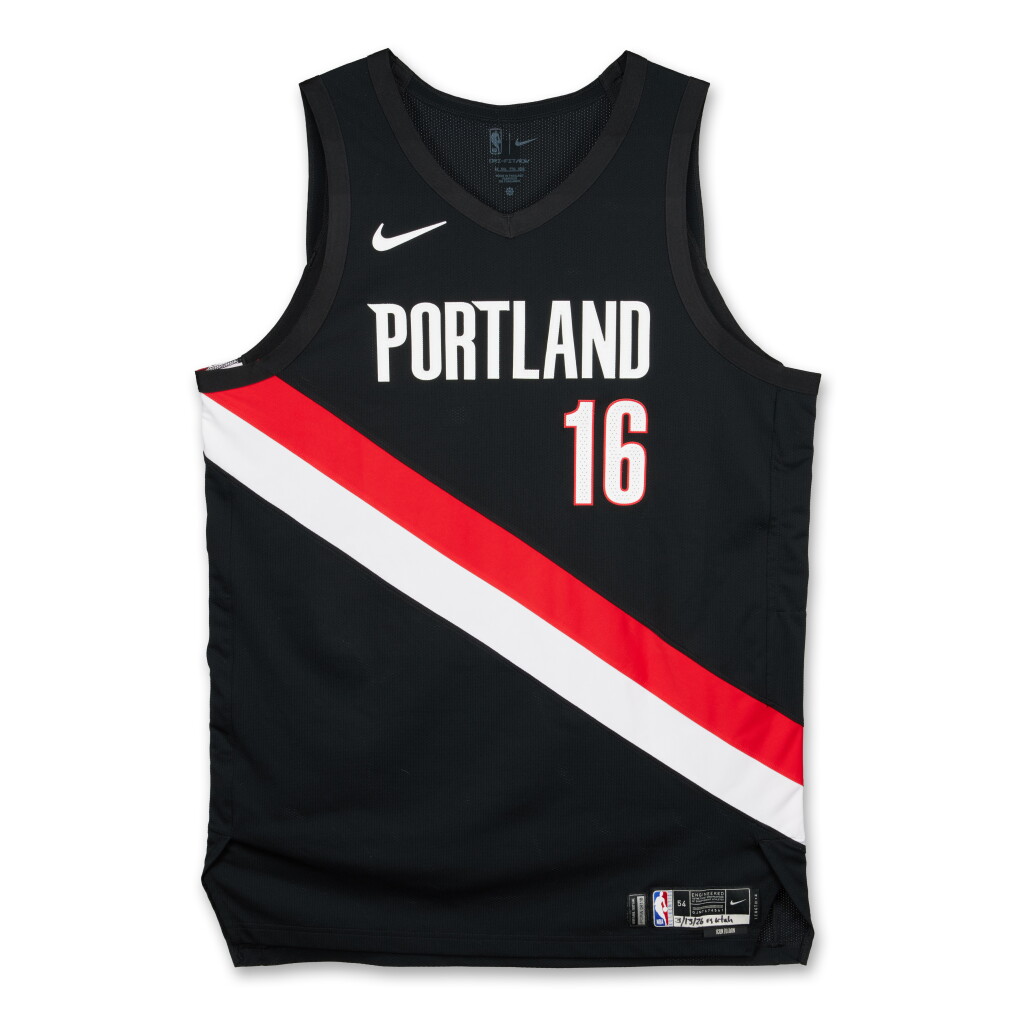 View full screen - View 1 of Lot 6. Yang Hansen Portland Trail Blazers 2025-2026 Game Worn Icon Edition Jersey | Matched to 4 Games.