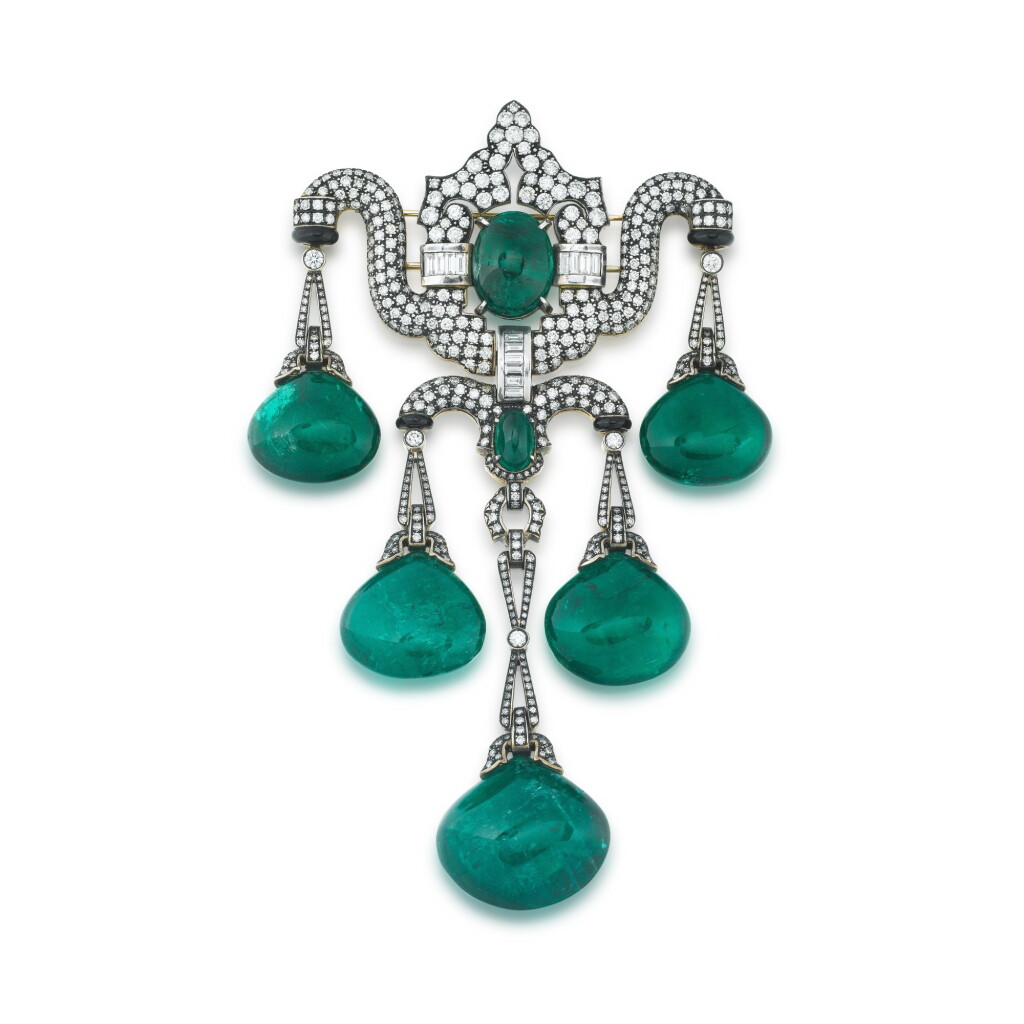 View full screen - View 1 of Lot 78. Emerald, onyx and diamond devant-de-corsage.