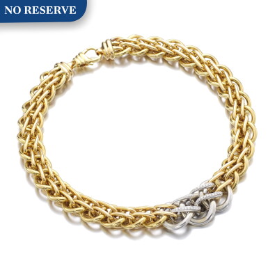 View full screen - View 1 of Lot 153. GOLD AND DIAMOND NECKLACE.