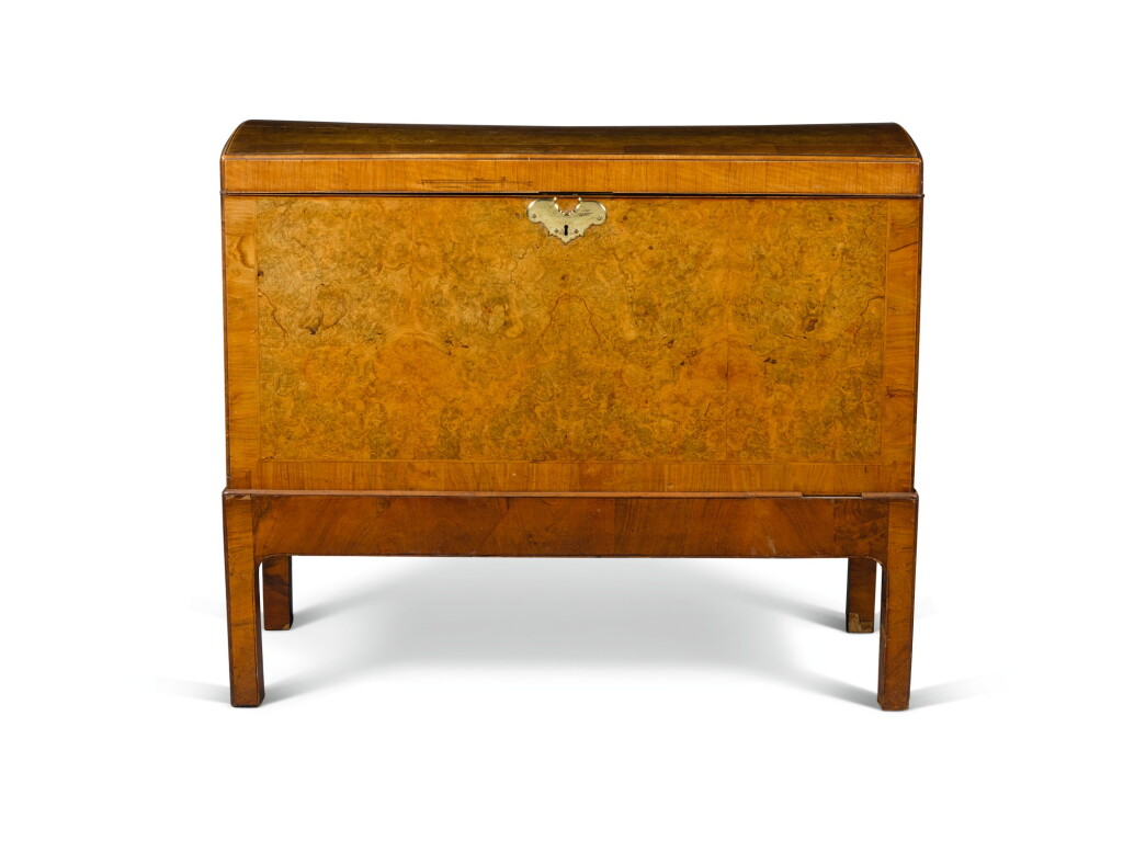 View full screen - View 1 of Lot 248. A George II featherbanded and crossbanded walnut coffer on stand, second quarter 18th century.