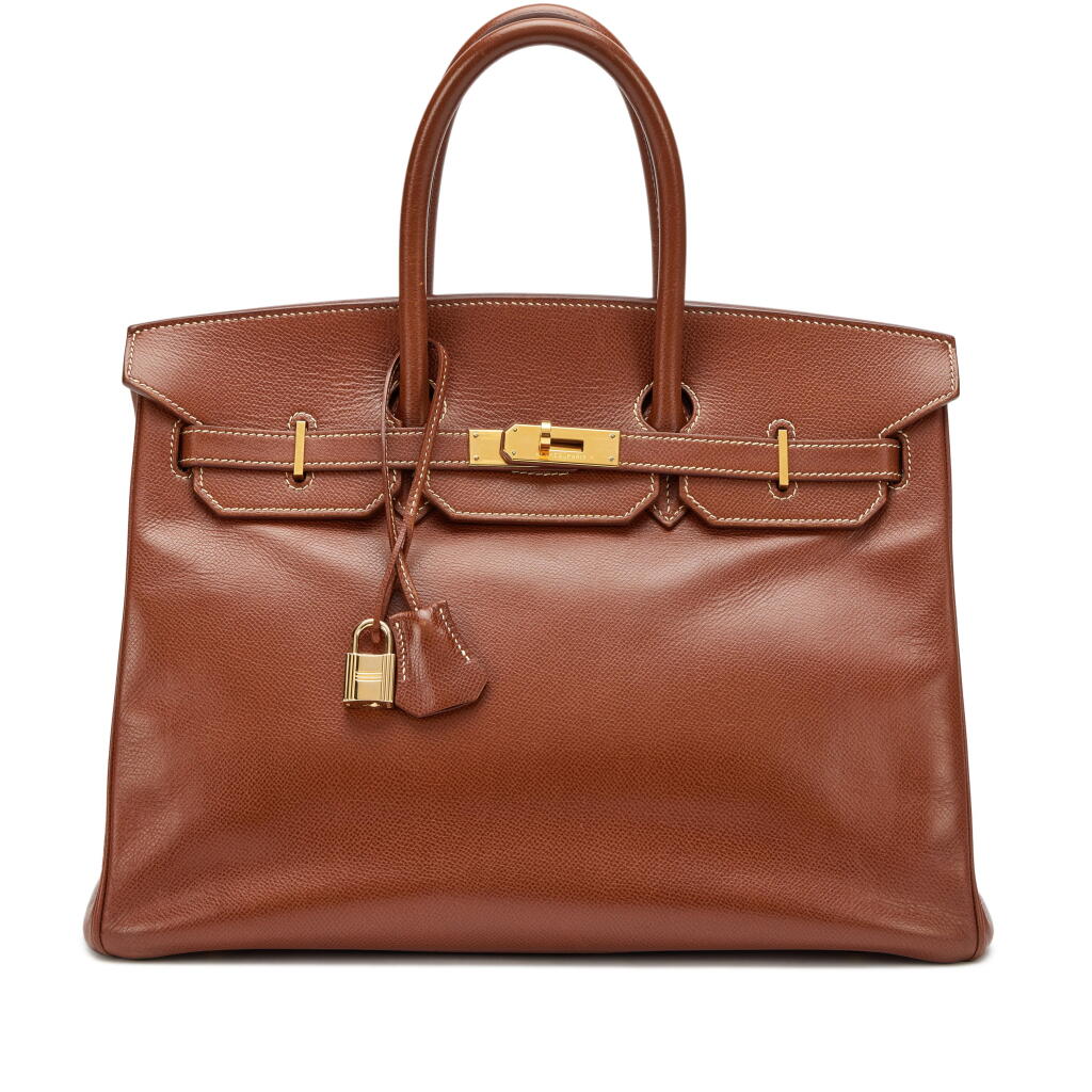 View full screen - View 1 of Lot 112. Noisette Courchevel Birkin 35 Gold Hardware, 2002.