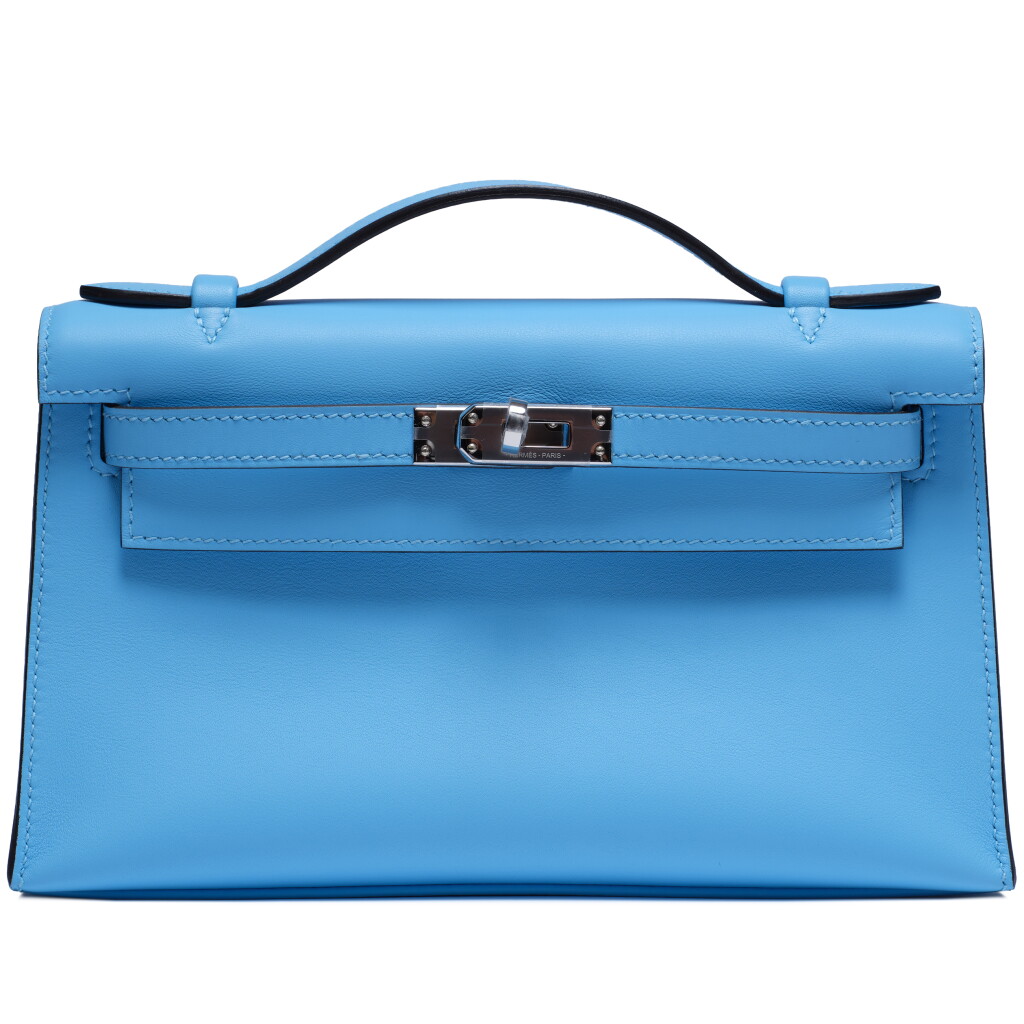 View full screen - View 1 of Lot 37. Bleu Céleste Swift Kelly Pochette Palladium Hardware, 2025.