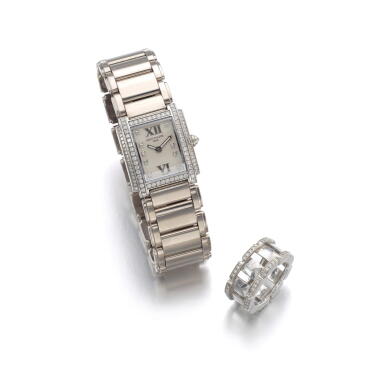 View full screen - View 1 of Lot 78. GOLD AND DIAMOND WRISTWATCH, PATEK PHILIPPE, AND A DIAMOND RING.