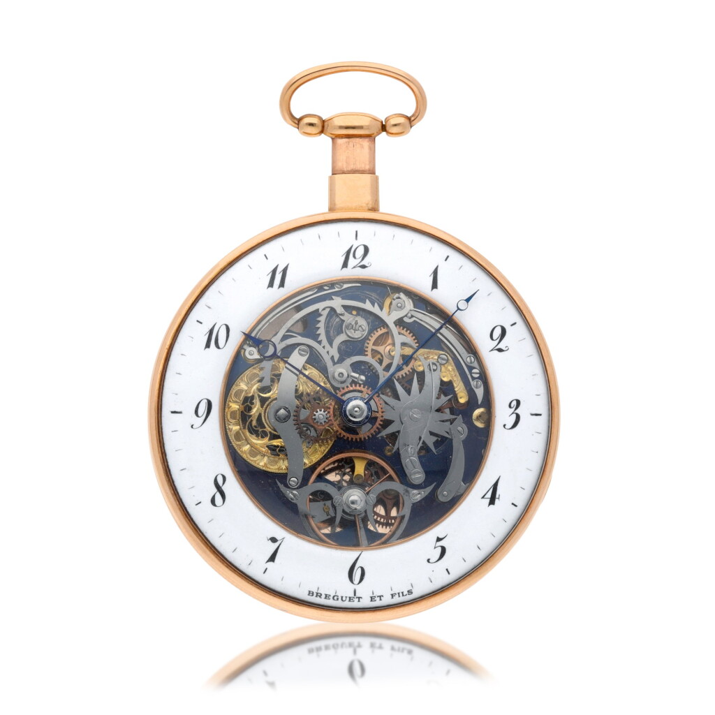 View full screen - View 1 of Lot 150. A gold quarter repeating skeletonised watch with serpentine gongs Circa 1810.