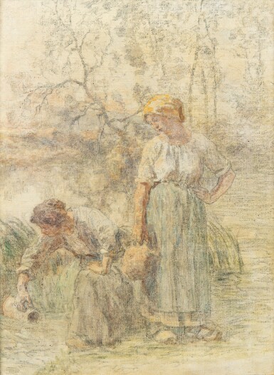 View full screen - View 1 of Lot 98. LÉON-AUGUSTIN LHERMITTE | TWO PEASANT GIRLS .