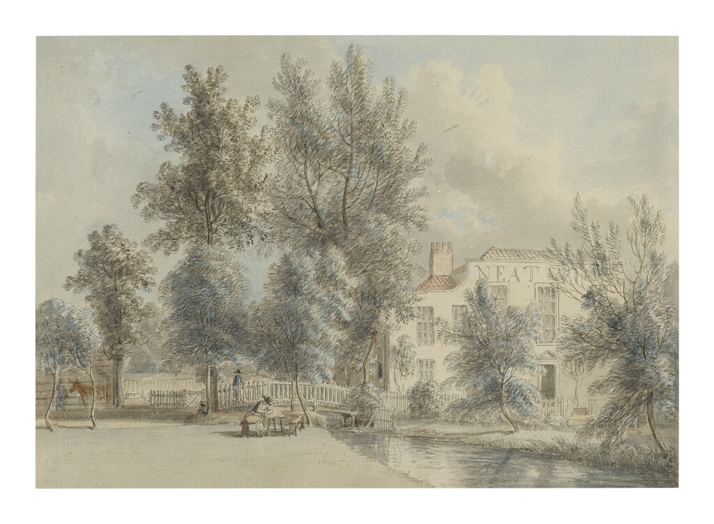 View full screen - View 1 of Lot 280. PAUL SANDBY, R.A. | THE GARDENS OF THE OLD TAVERN AT BAYSWATER.