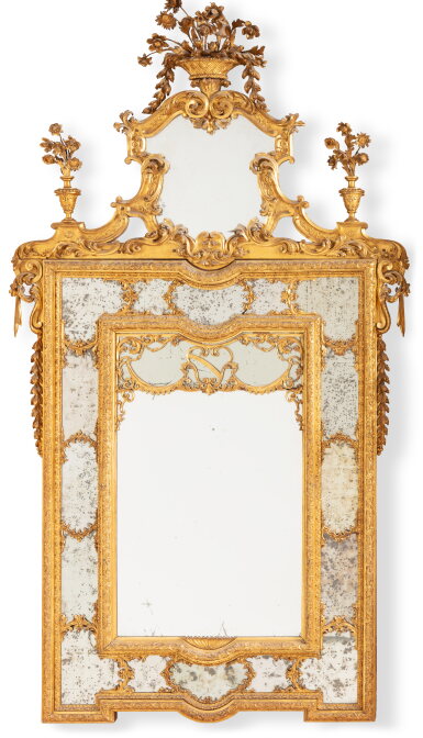 View full screen - View 1 of Lot 408. A giltwood mirror, Italy, Genoa, mid-18th century | Miroir en bois doré, Gênes, milieu XVIIIe siècle.