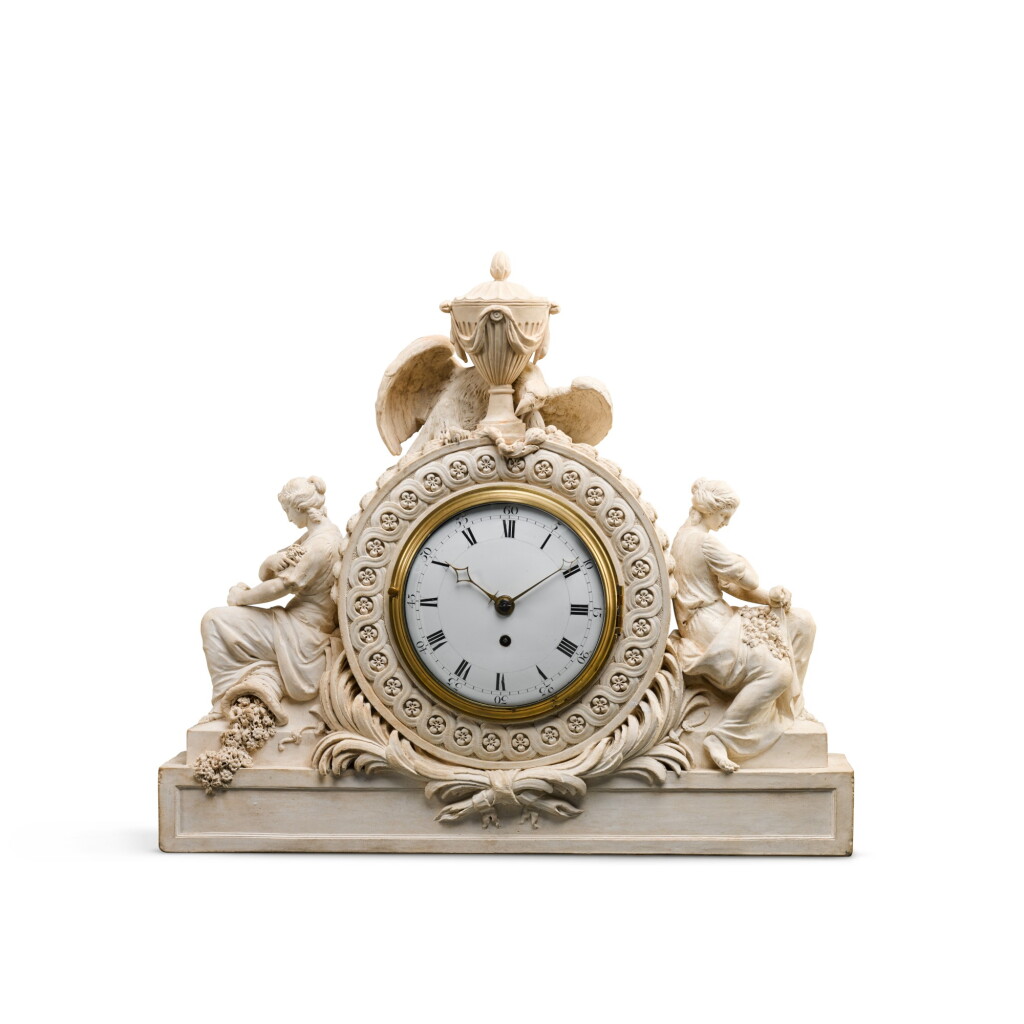 View full screen - View 1 of Lot 51. A rare George III Coade-stone mantel timepiece, Francis Perigal, London, circa 1790.