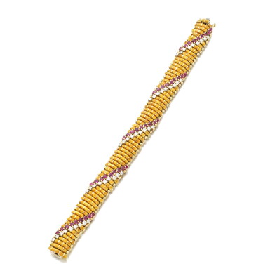 View full screen - View 1 of Lot 1079. Enamel, ruby and diamond bracelet.