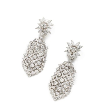 View full screen - View 1 of Lot 394. Pair of Diamond Pendant-Earclips.