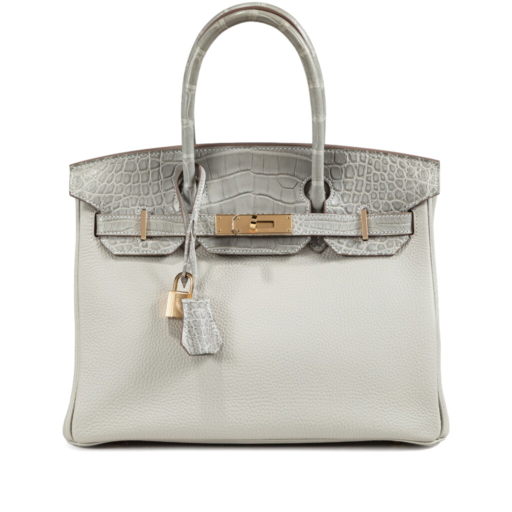 View full screen - View 1 of Lot 607. Limited Edition Gris Perle Togo and Matte Mississippiensis Alligator Touch Birkin 30 Gold Hardware, 2023.