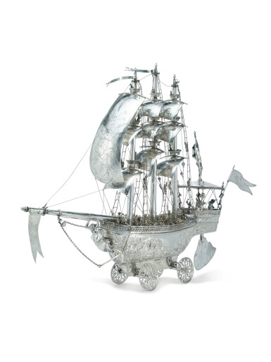 View full screen - View 1 of Lot 317. A LARGE GERMAN SILVER NEF, HANAU, LATE 19TH CENTURY.