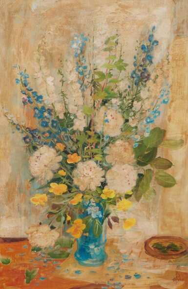 View full screen - View 1 of Lot 9. Le Pho 黎譜 | Pivoines et delphiniums (Peonies and delphiniums) 牡丹和飛燕草.