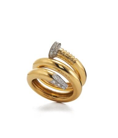 View full screen - View 1 of Lot 13. David Webb | 18 Karat Gold and Diamond 'Nail' Ring.