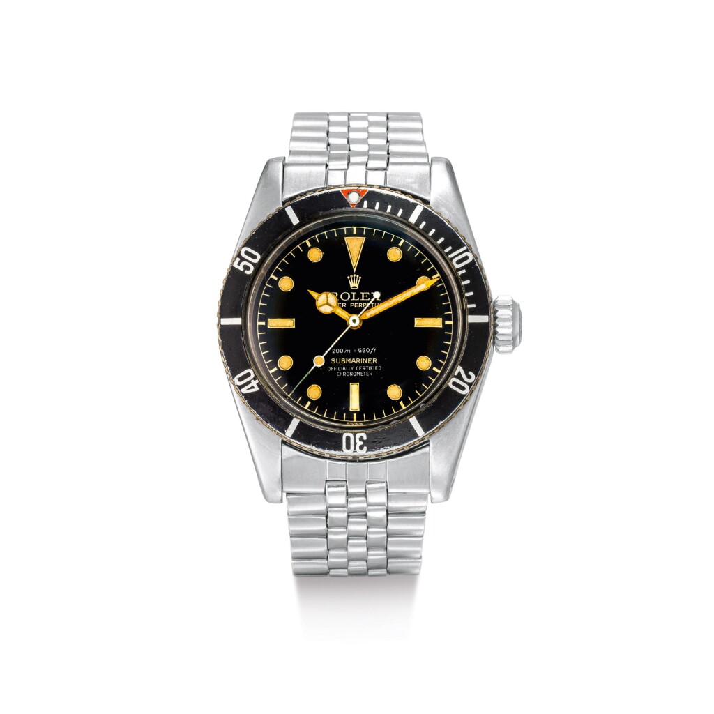 View full screen - View 1 of Lot 2130. ROLEX | SUBMARINER 'BIG CROWN', REFERENCE 6538, A STAINLESS STEEL WRISTWATCH WITH FOUR LINE DIAL AND BRACELET, CIRCA 1958 | 勞力士 | "Submariner 'Big Crown' 型號6538 精鋼鏈帶腕錶,備 Four Line 錶盤,錶殼編號426363,約1958年製".