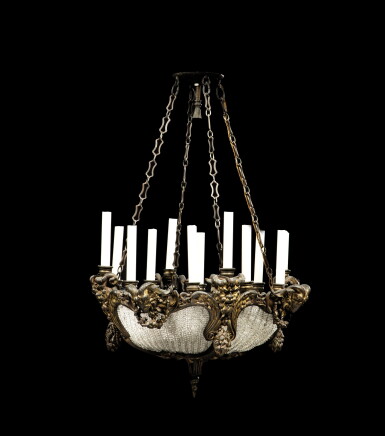 View full screen - View 1 of Lot 163. A French gilt-bronze and glass bead chandelier, late 19th century.