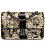 Métiers d'Art Black and Gold Sequin Mini Rectangle Classic Single Flap Black Enamel Hardware, 2019