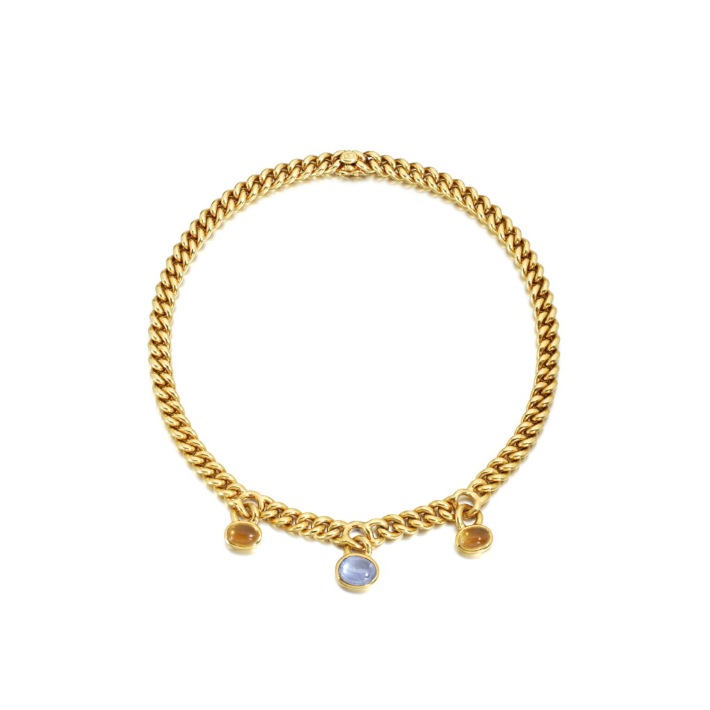 View full screen - View 1 of Lot 802. Gold, sapphire and topaz necklace, circa 1982.