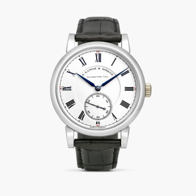 View full screen - View 1 of Lot 2423. Richard Lange "Pour le Mérite”, Reference 260.025 | A limited edition platinum wristwatch with fusée-and-chain mechanism and enamel dial, Circa 2009.