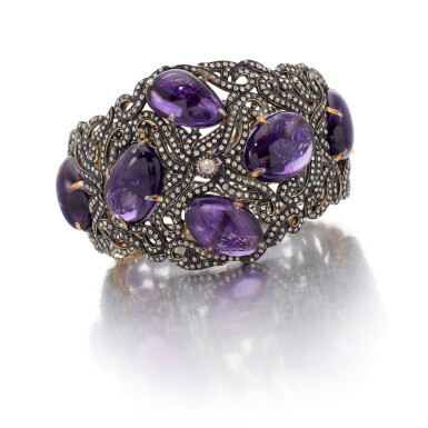 View full screen - View 1 of Lot 75. AMETHYST AND DIAMOND CUFF (BRACCIALE CON AMETISTE E DIAMANTI).