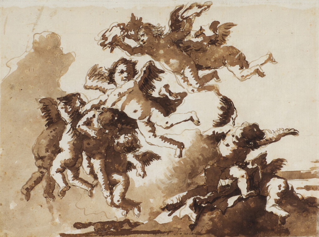 View full screen - View 1 of Lot 128. Putti in the clouds.