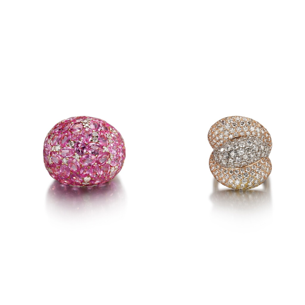 Voir en plein écran - Voir 1 du lot 513. Pink Sapphire and Diamond Ring; and Diamond Ring | 粉紅色剛玉 配 鑽石 戒指; 及 鑽石 戒指.
