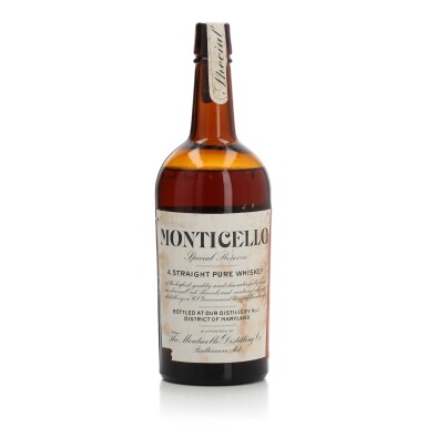 View full screen - View 1 of Lot 234. Monticello Special Reserve Straight Pure Whiskey 90 Proof 1913 (1 Quart).