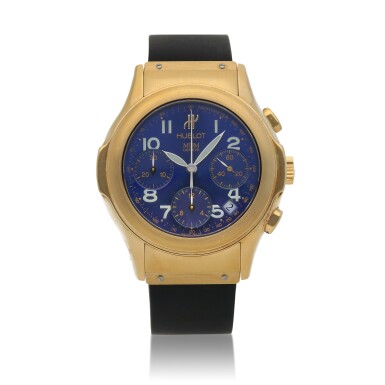 View full screen - View 1 of Lot 593. Elegant, Ref. 1810.110.3 Yellow gold chronograph wristwatch with date Circa 2003.