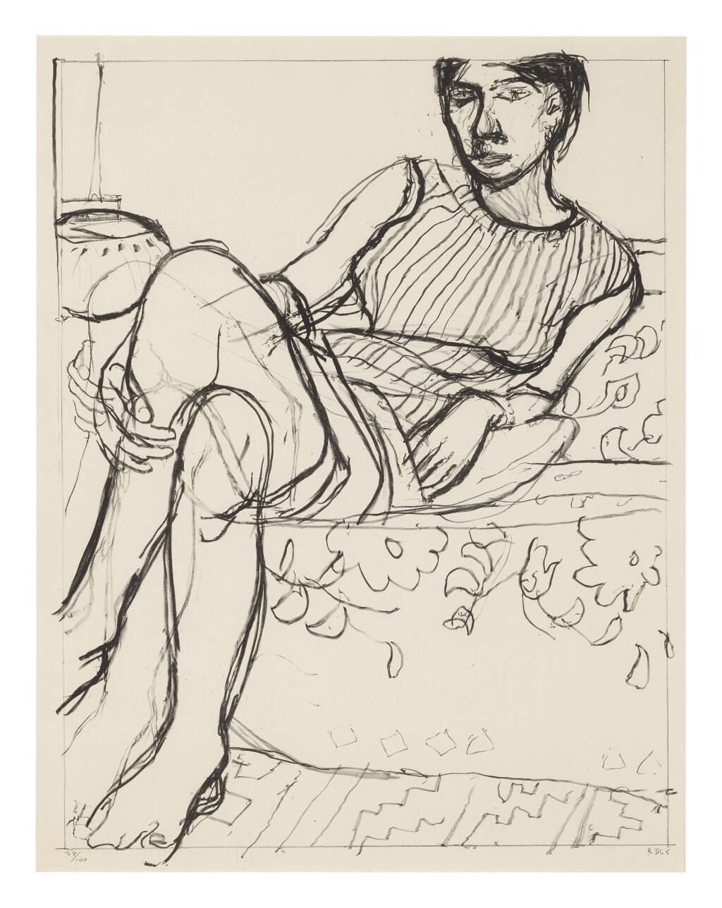 View full screen - View 1 of Lot 14. RICHARD DIEBENKORN | SEATED WOMAN IN STRIPED DRESS.