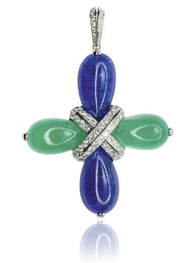 View full screen - View 1 of Lot 35. Tanzanite, chrysoprase and diamond pendant, Michele della Valle.