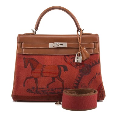 View full screen - View 1 of Lot 18. Hermès Barenia and Toile "Couvertures et Tenues de Jour" Amazone Retourne Kelly 32cm.