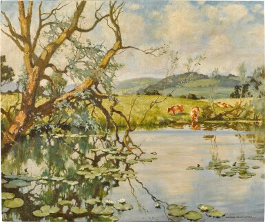 View full screen - View 1 of Lot 29. Willows and Water Lilies (Grange Pool, Kirkcudbright).