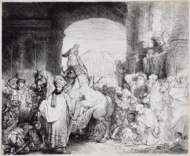 View full screen - View 1 of Lot 63. The Triumph of Mordecai (B., Holl. 40; New Holl. 185; H. 172).