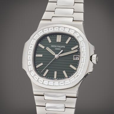 View full screen - View 1 of Lot 56. Reference 5711/1300A-001 Nautilus | A stainless steel and diamond-set automatic wristwatch with date and bracelet, Owned and Worn by Sylvester Stallone, Circa 2021.