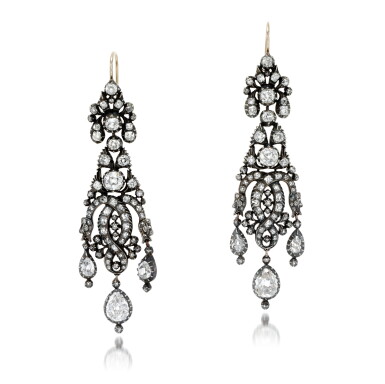 View full screen - View 1 of Lot 22. Pair of diamond earrings, late 19th century.