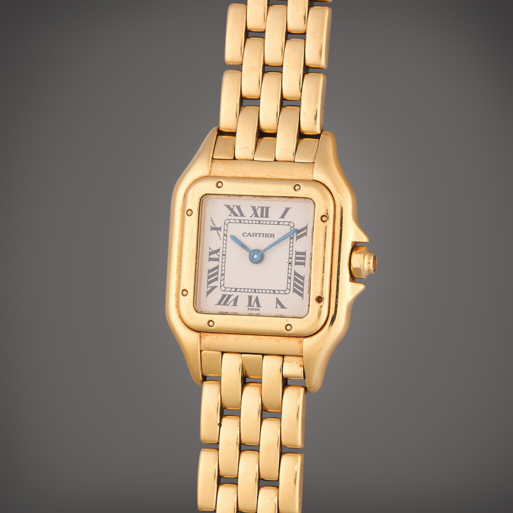 View full screen - View 1 of Lot 385. Reference 1070 2 Panthère | A yellow gold wristwatch with bracelet, Circa 2000.