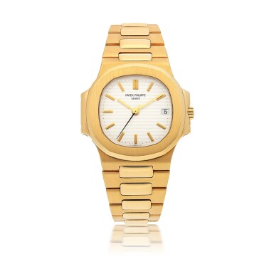 View full screen - View 1 of Lot 104. PATEK PHILIPPE | NAUTILUS, REF 3800 YELLOW GOLD WRISTWATCH WITH DATE AND BRACELET CIRCA 1985.