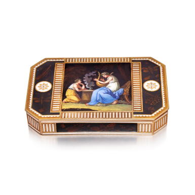View full screen - View 1 of Lot 456. A Gold and Enamel Snuff Box, Attributed to Gustav Wancke, Berlin, Circa 1805.