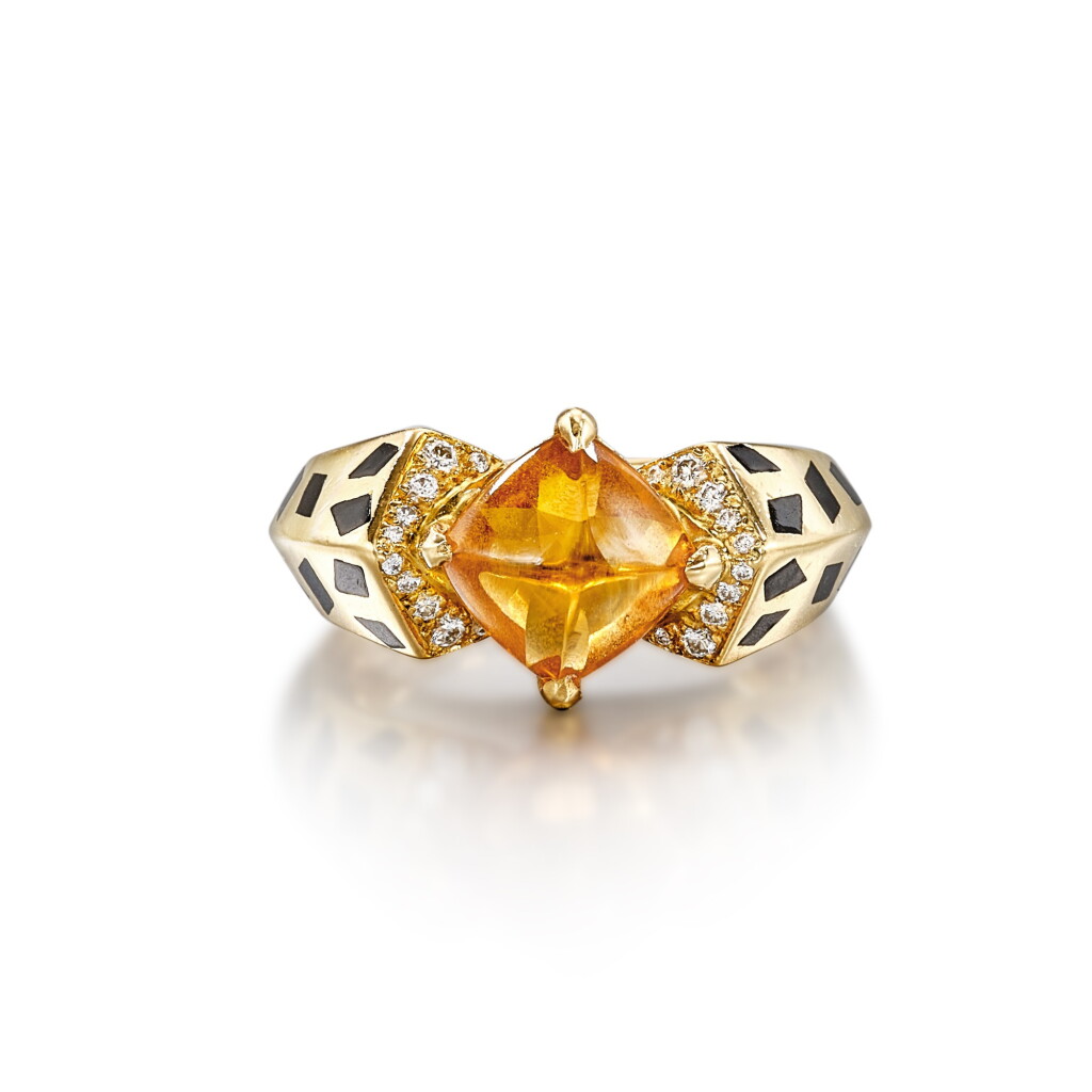 View full screen - View 1 of Lot 2959. 'Panthère' Citrine, Diamond and Lacquer Ring| 卡地亞 | 'Panthére' 黃水晶 配 鑽石 及 漆繪 戒指 .