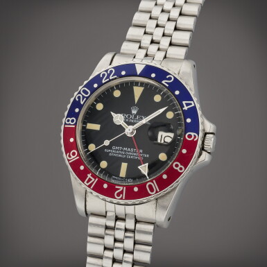 View full screen - View 1 of Lot 282. GMT-Master 'Pepsi', Reference 1675 | A stainless steel dual time zone wristwatch with date and bracelet | Circa 1965.